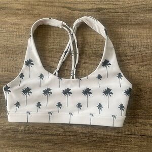 Spiritual Gangster White Sports Bra with Black Palm Tree Print